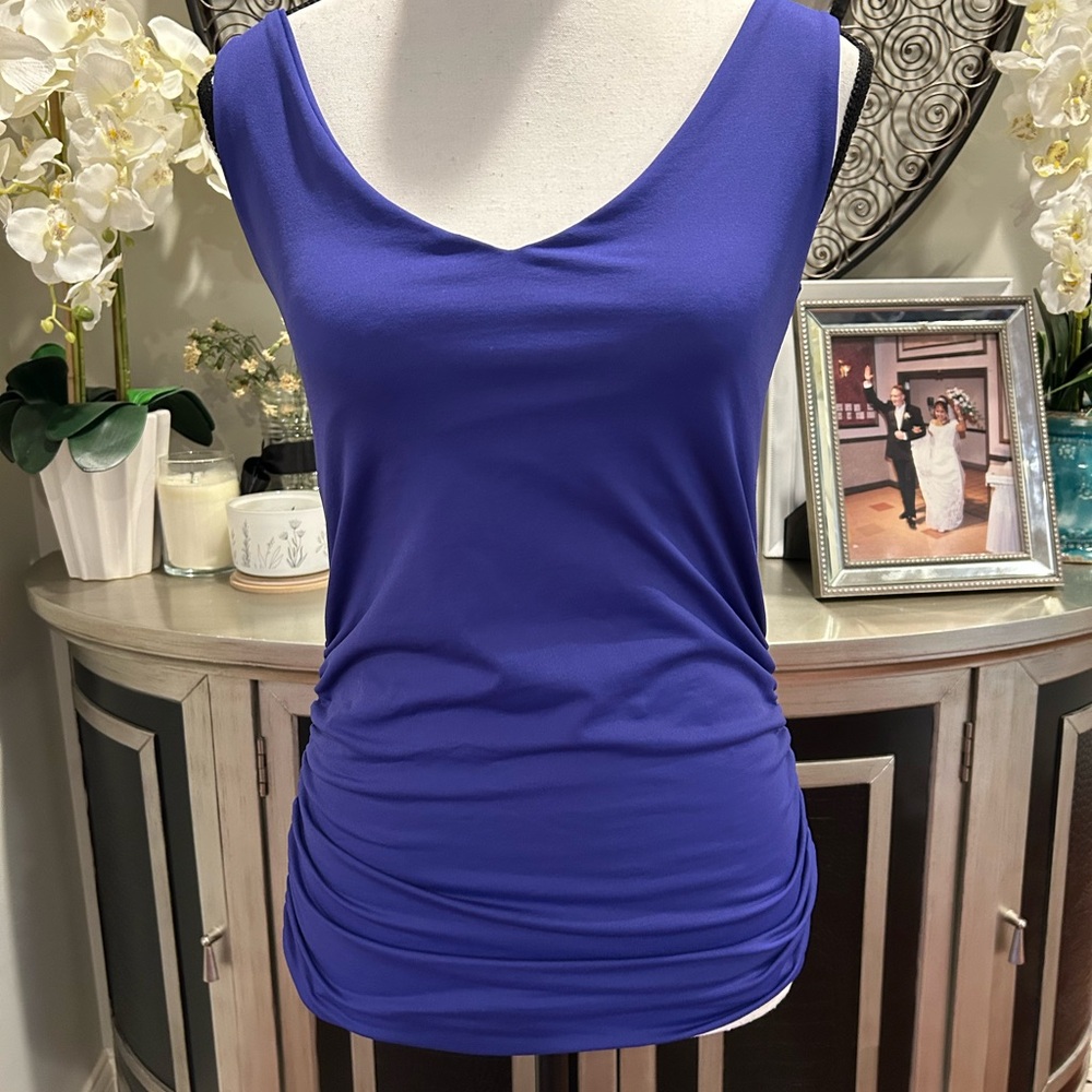 FIG OCEAN Women’s Sleeveless V-Neck Ruched Tank Top - Royal Blue